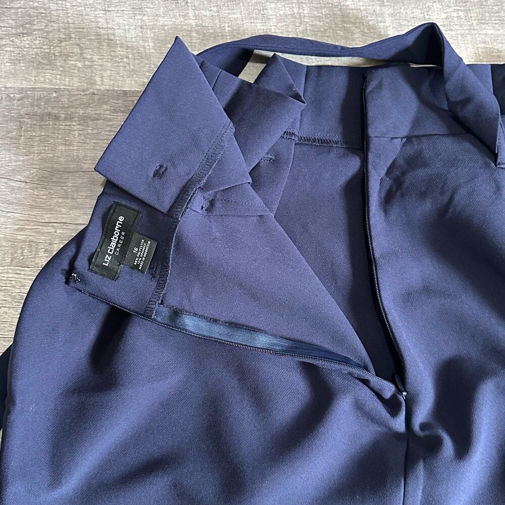 Liz Claiborne Tie Belt A Line Skirt Womens 16 Navy Blue Paperbag Waist Career - Picture 7 of 9